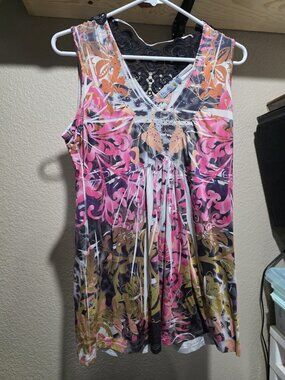 Unity World Wear Y2K Floral Blouse Shirt Sleeveless Women's Small Flowy